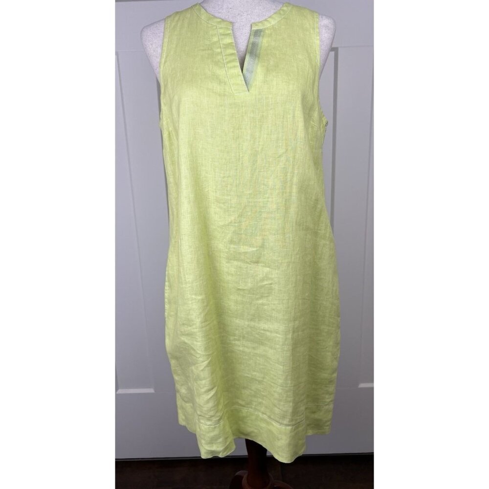 Tommy Bahama Linen Shift Dress M Chartreuse Green Sleeveless Resort Coastal